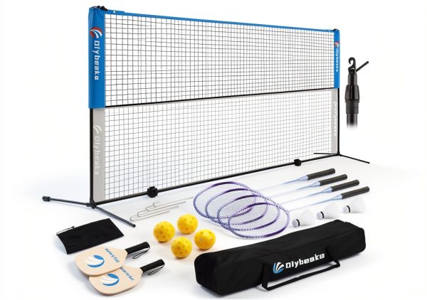 Olybeaka Badminton Pickleball Set Steel Poles-0